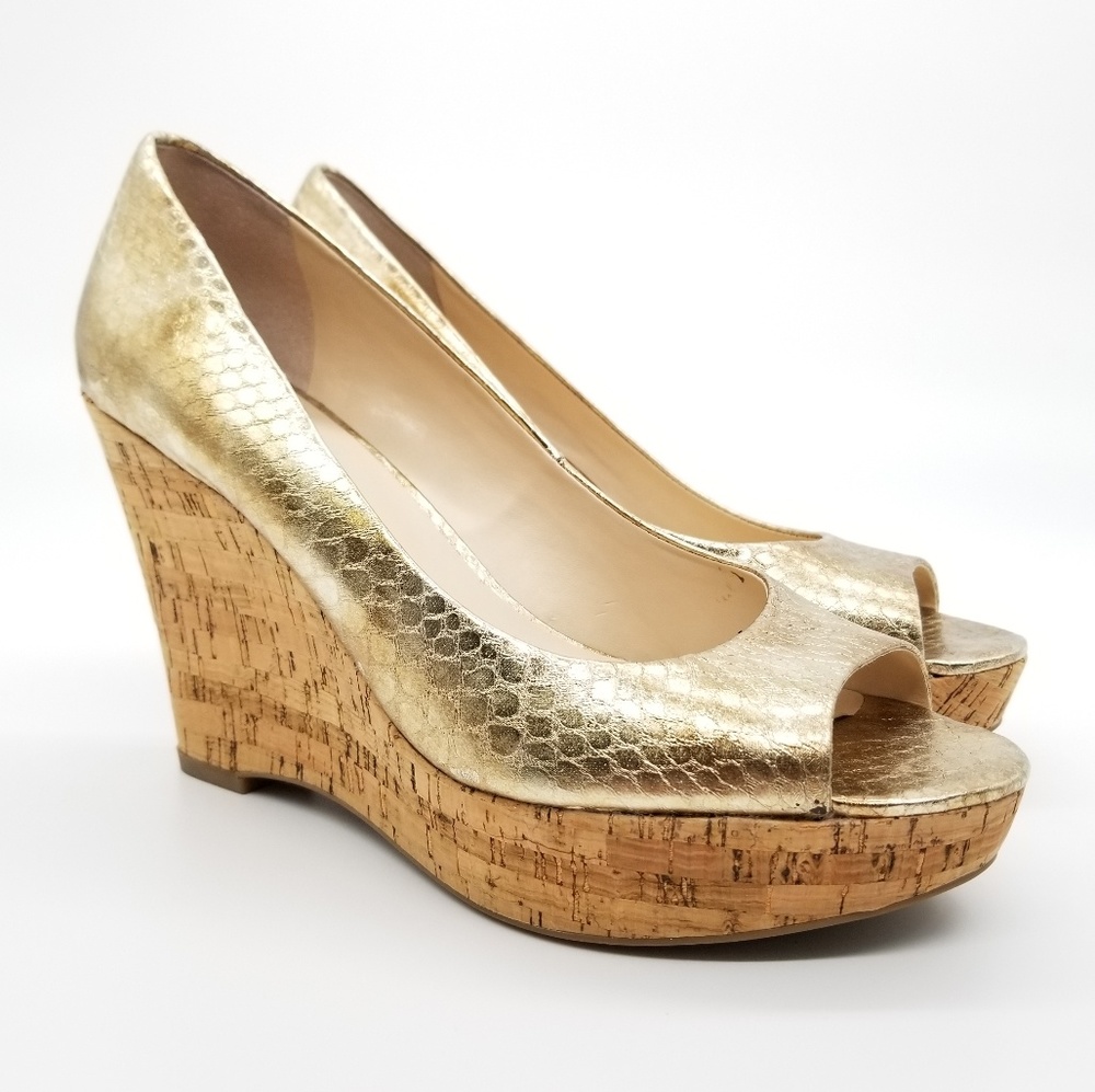 Franco Sarto Surf Peep Toe Metallic Wedge Sz 9